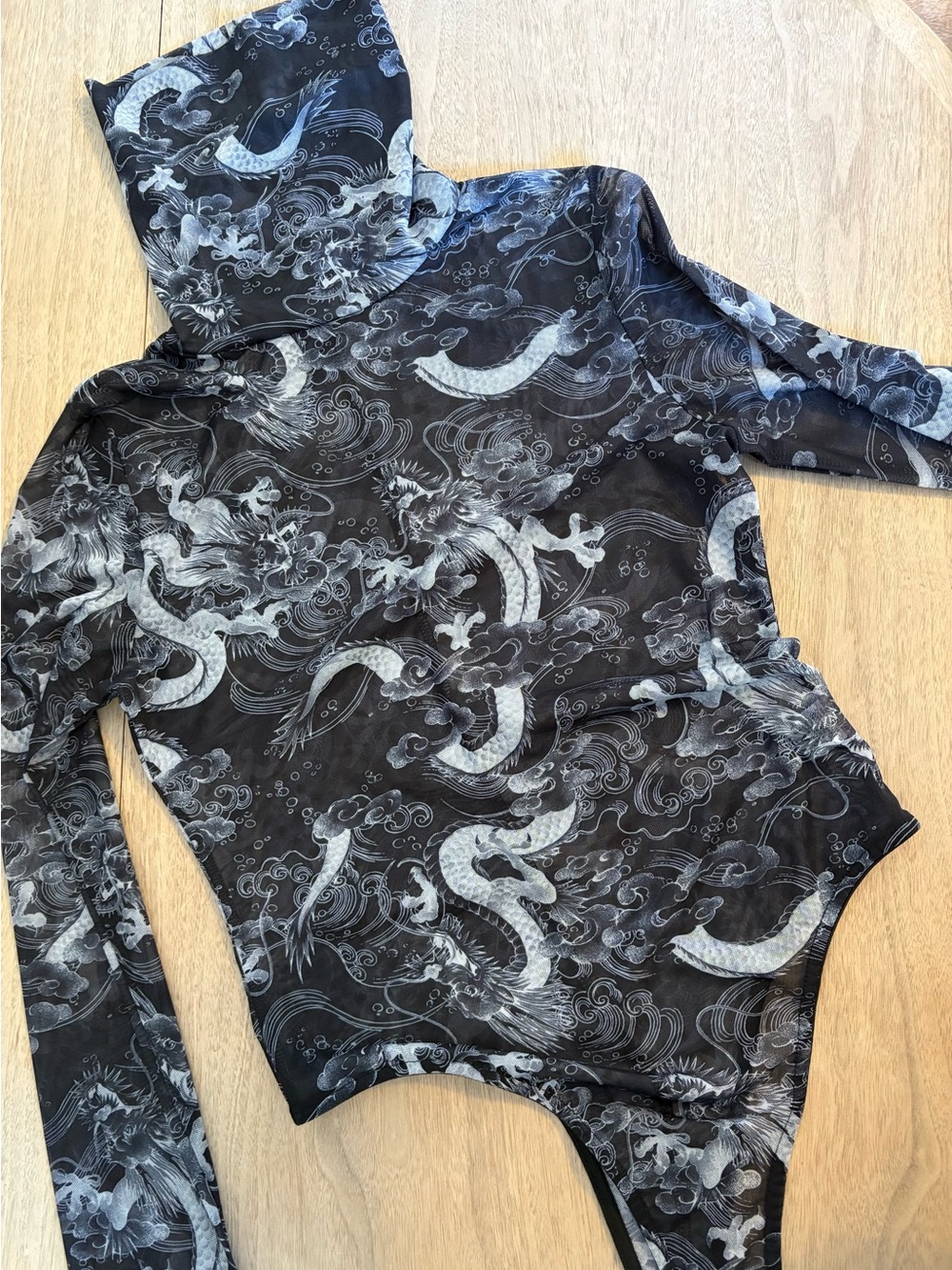 Akira MAGIC DRAGONS LONG SLEEVE MOCK NECK MESH BODYSUIT BLACK - Picture 3 of 5